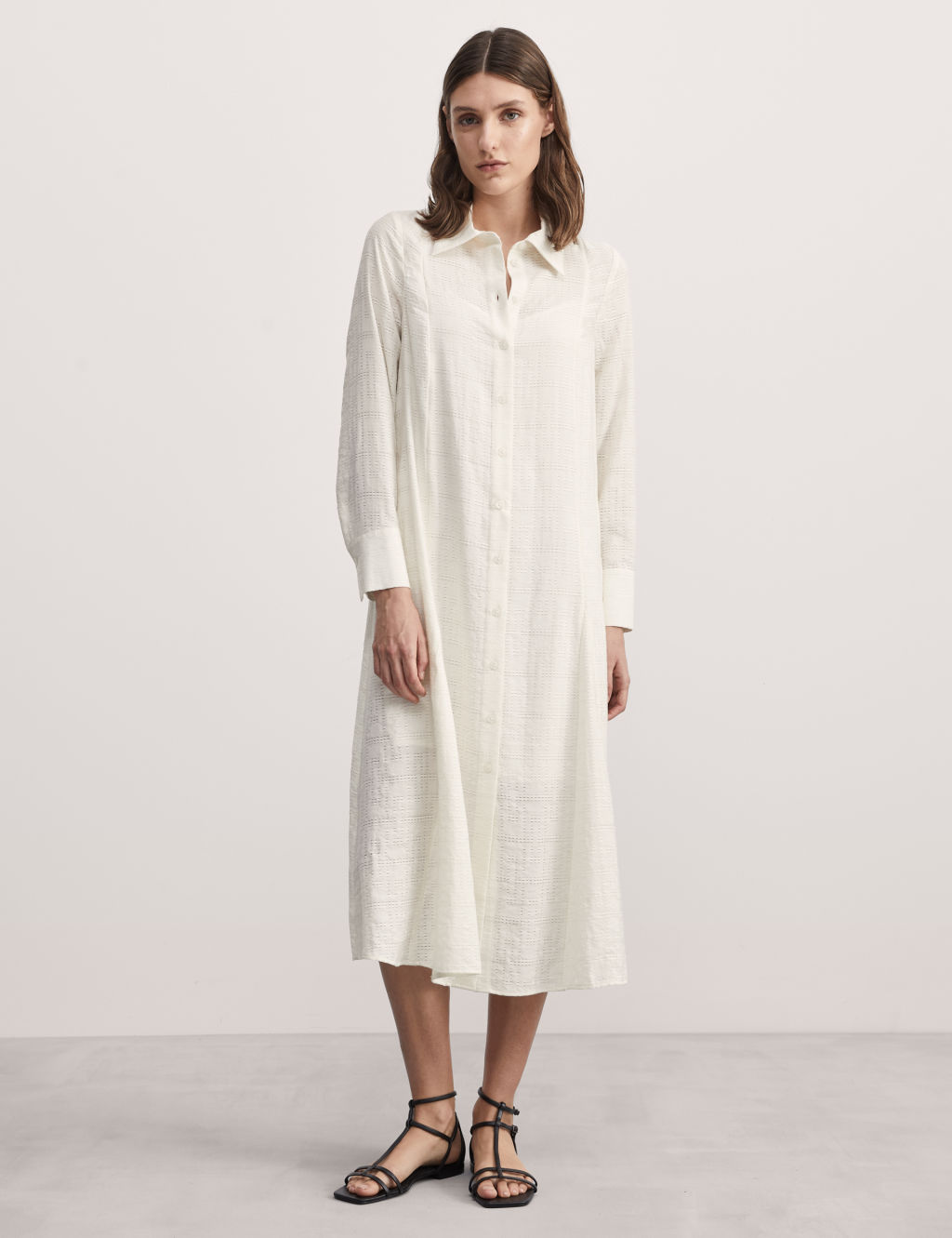 Textured Button Through Midi Shirt Dress