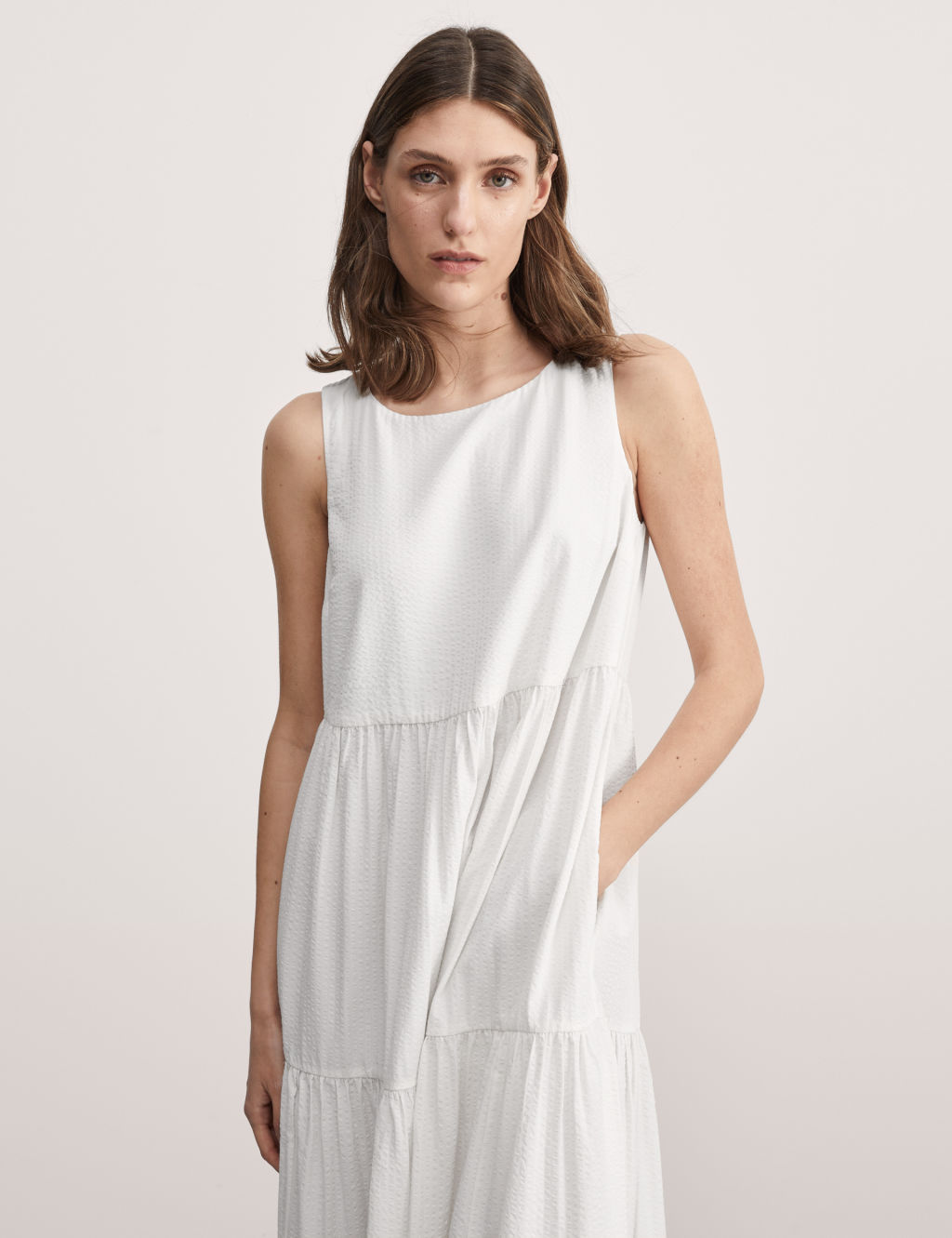 Cotton Blend Midi Tiered Dress