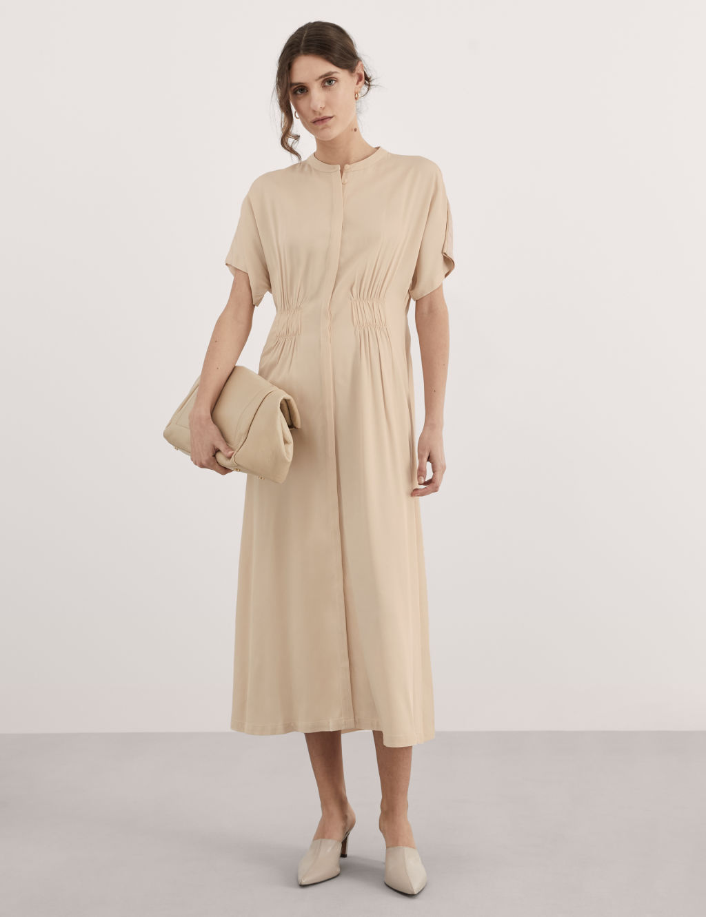 Round Neck Midi Waisted Dress