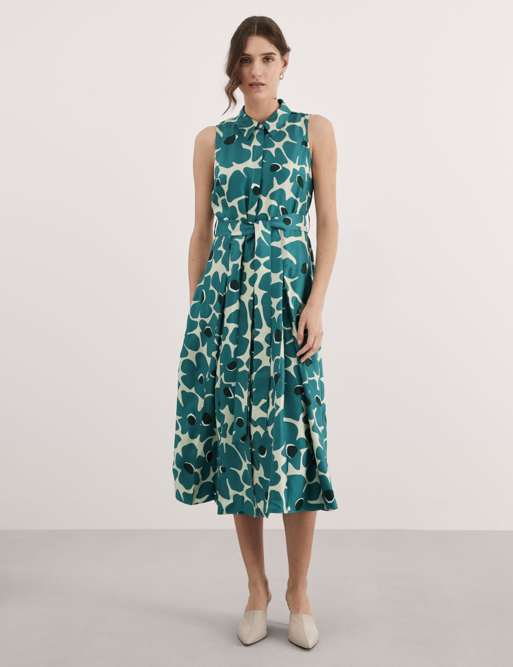 Pure Silk Floral Midi Skater Dress