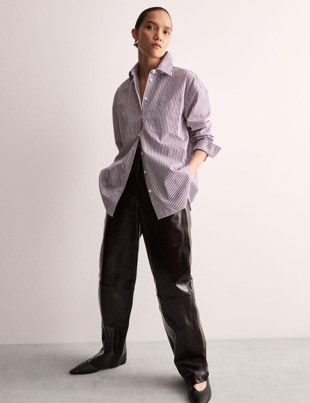 Pure Cotton Striped Collared Oversized Shirt