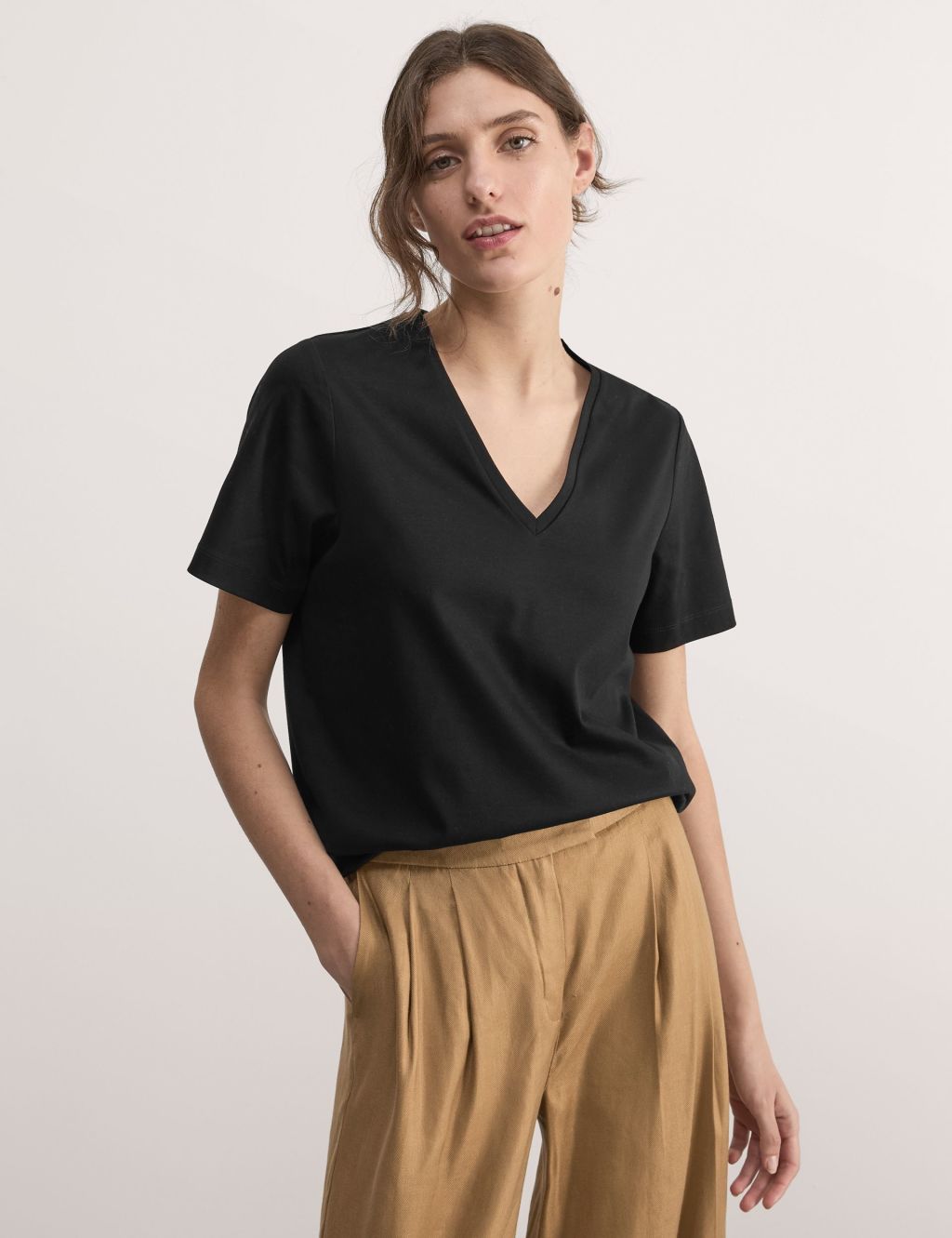 Pure Mercerised Cotton V-Neck T-Shirt