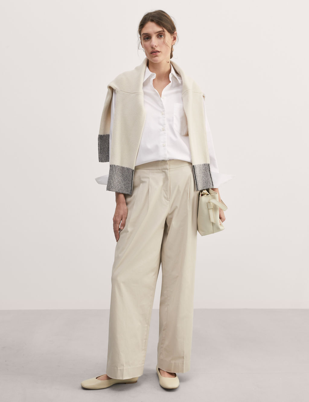 Cotton Rich Pleat Front Wide Leg Chinos