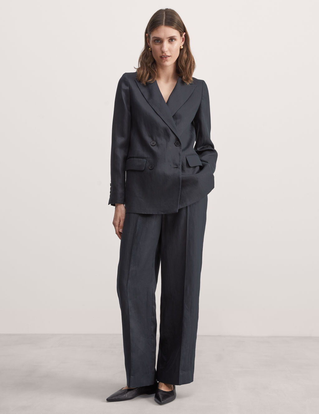 Pure Linen Pintuck Wide Leg Trousers