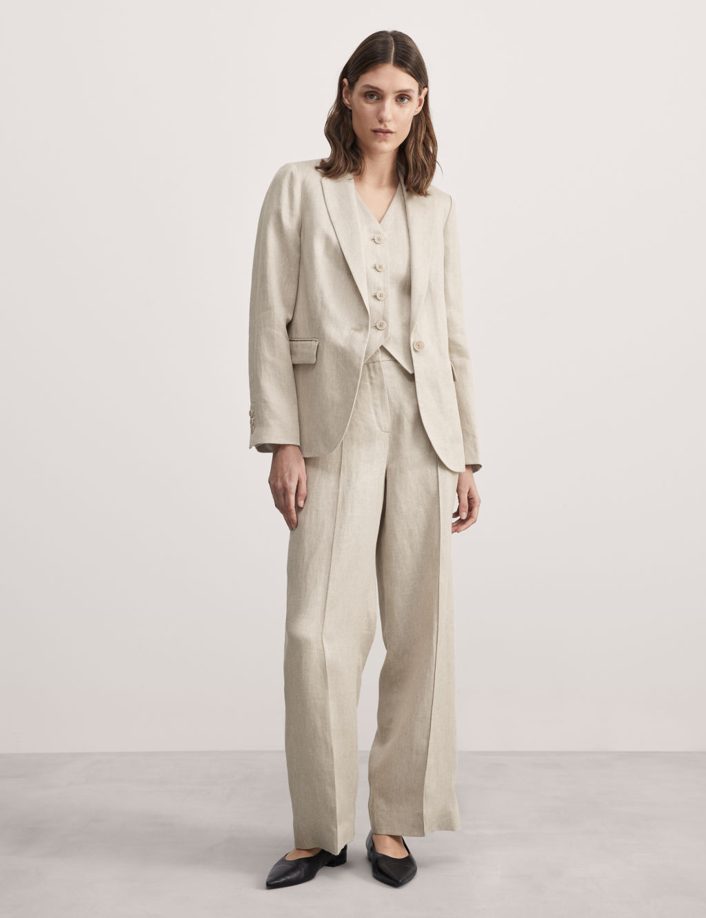 Pure Linen Pintuck Wide Leg Trousers