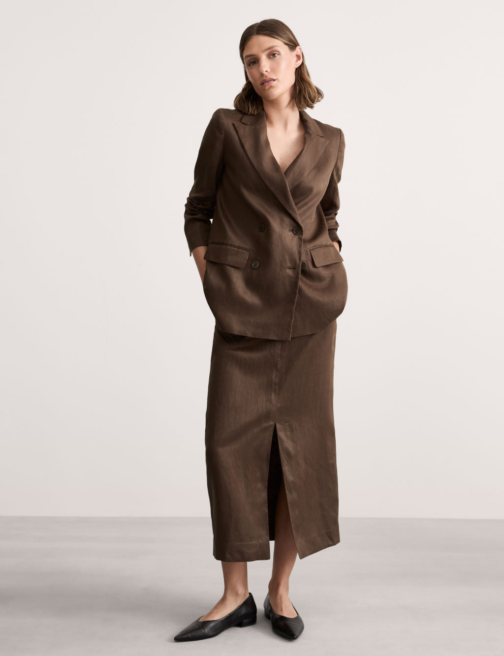 Pure Linen Midi Column Skirt