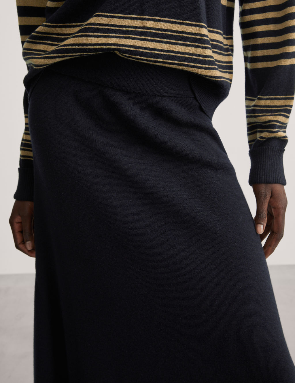 Pure Merino Wool Striped Midi Skater Skirt 5 of 7