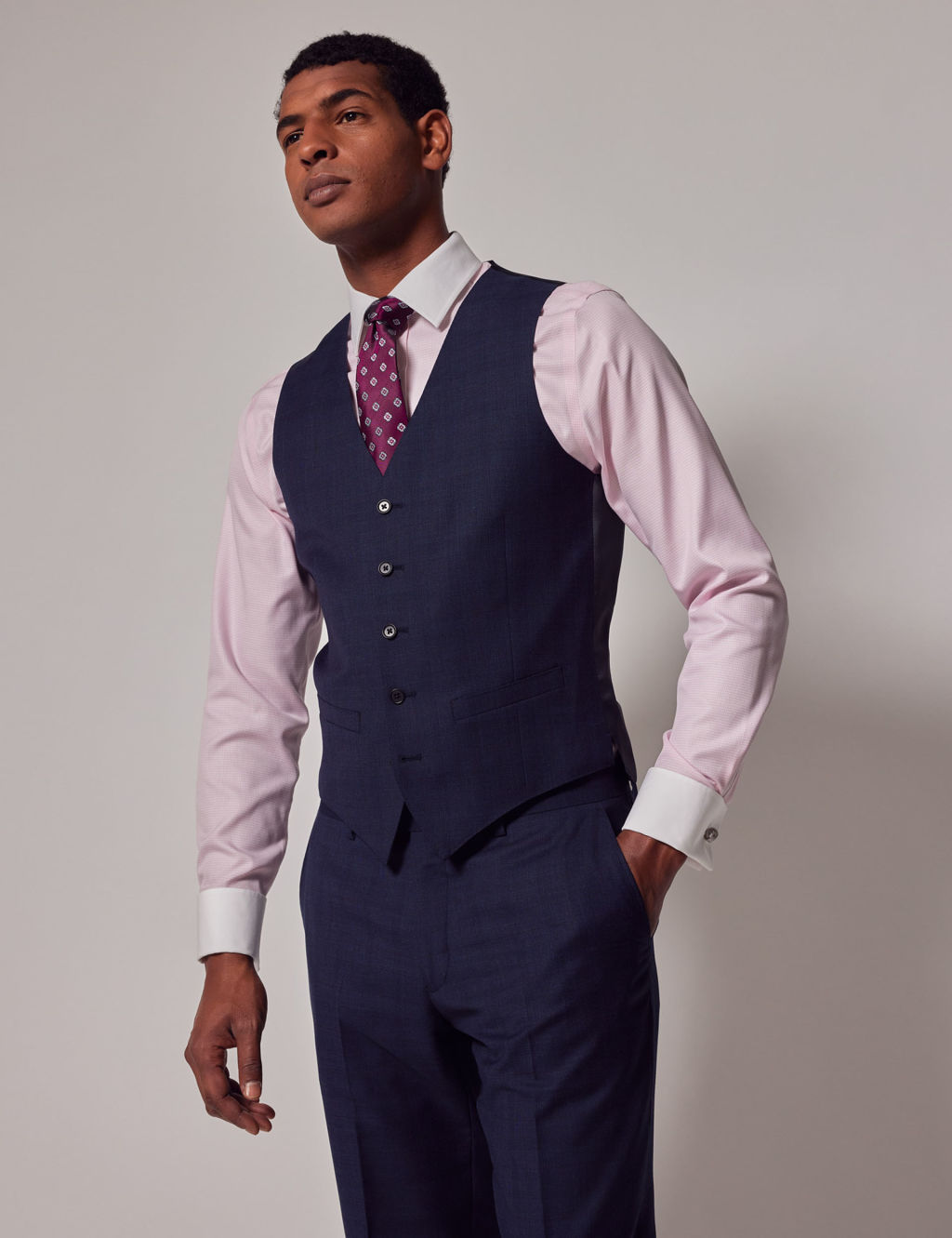 Slim Fit Super 120s Wool Check Waistcoat