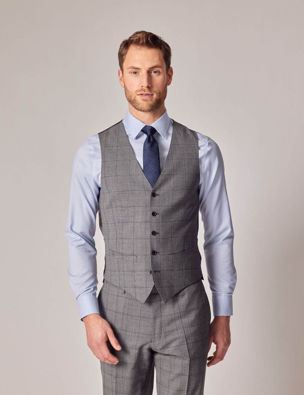 Slim Fit Super 120s Wool Check Waistcoat
