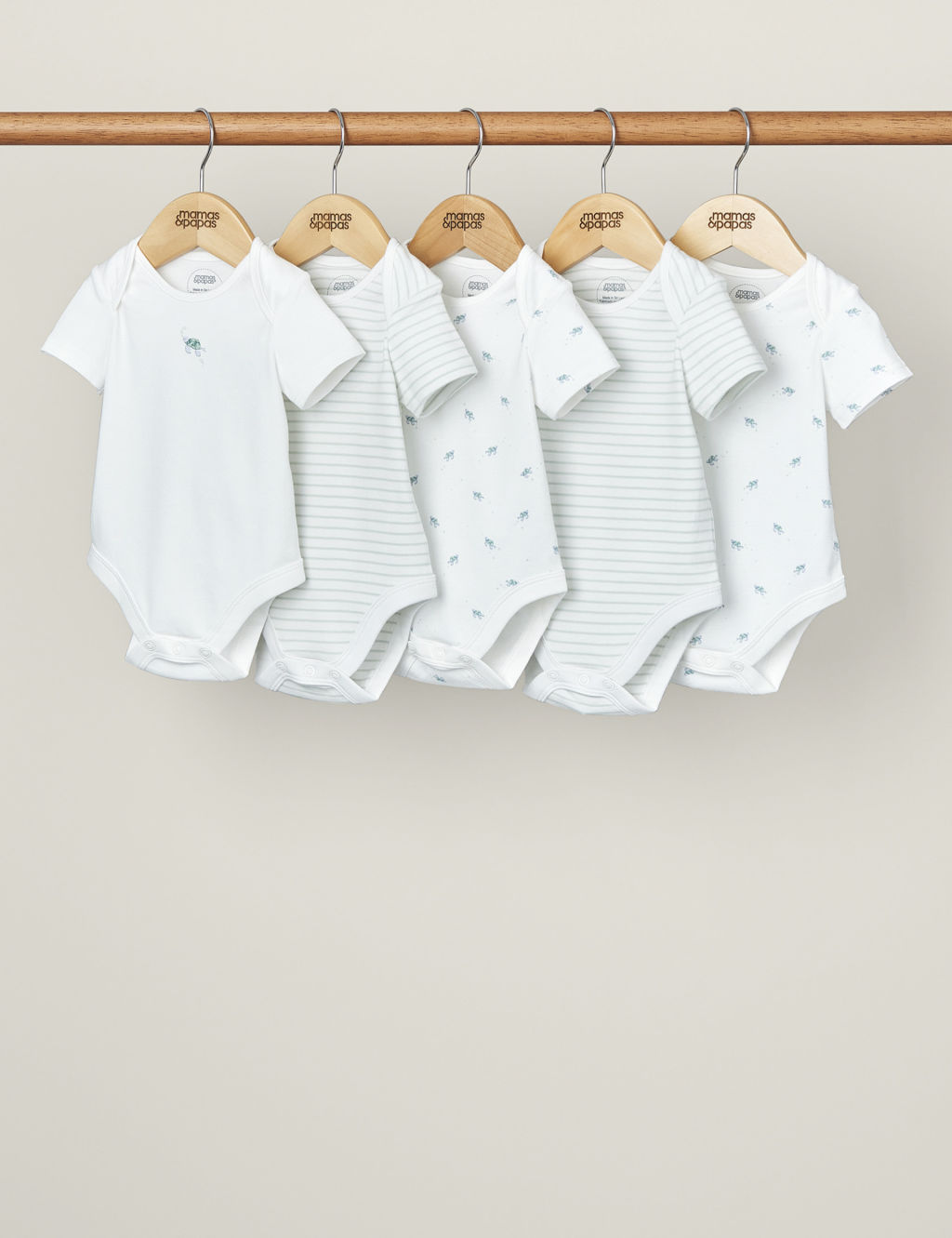 5pk Pure Cotton Turtle & Striped Bodysuits (7lbs-2 Yrs)