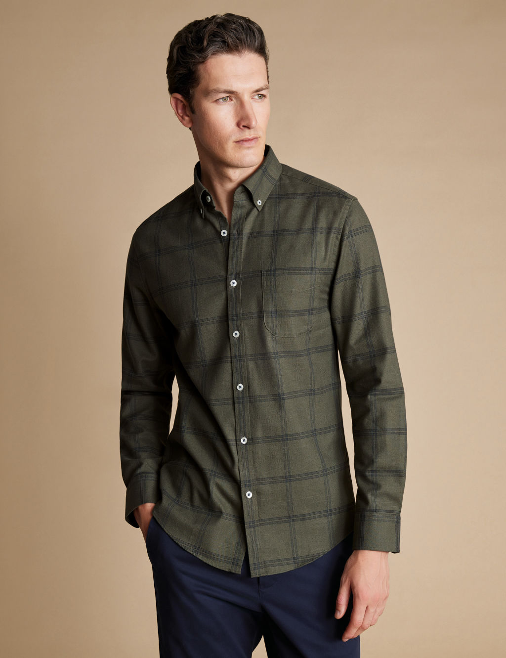 Easy Iron Pure Cotton Check Twill Shirt