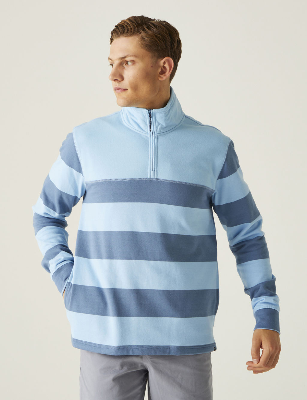 Agilno Cotton Rich Striped Half Zip Sweatshirt