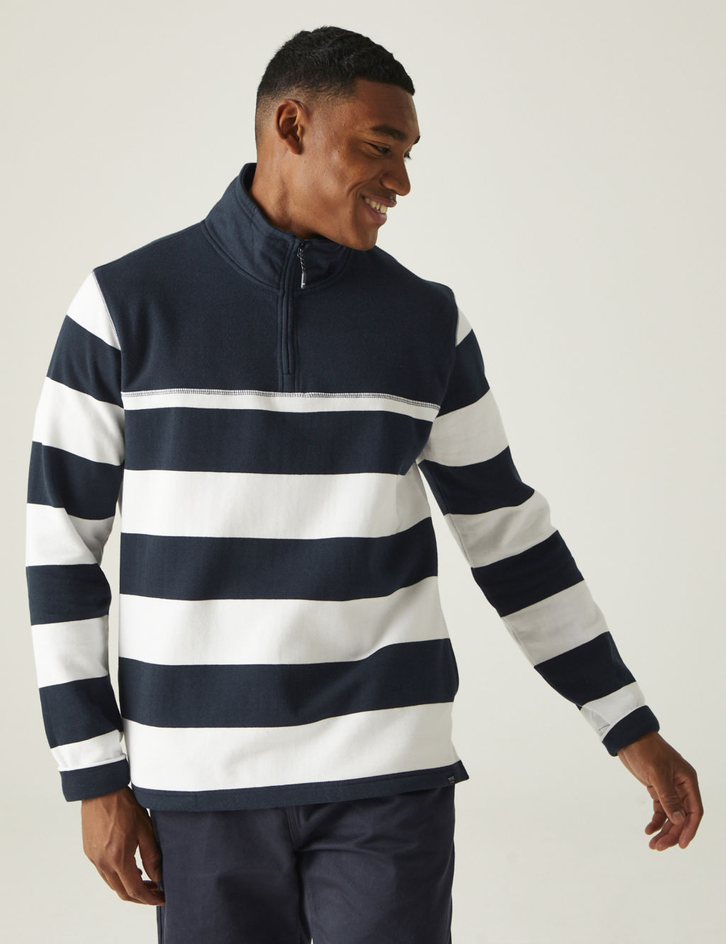 Agilno Cotton Rich Striped Half Zip Sweatshirt