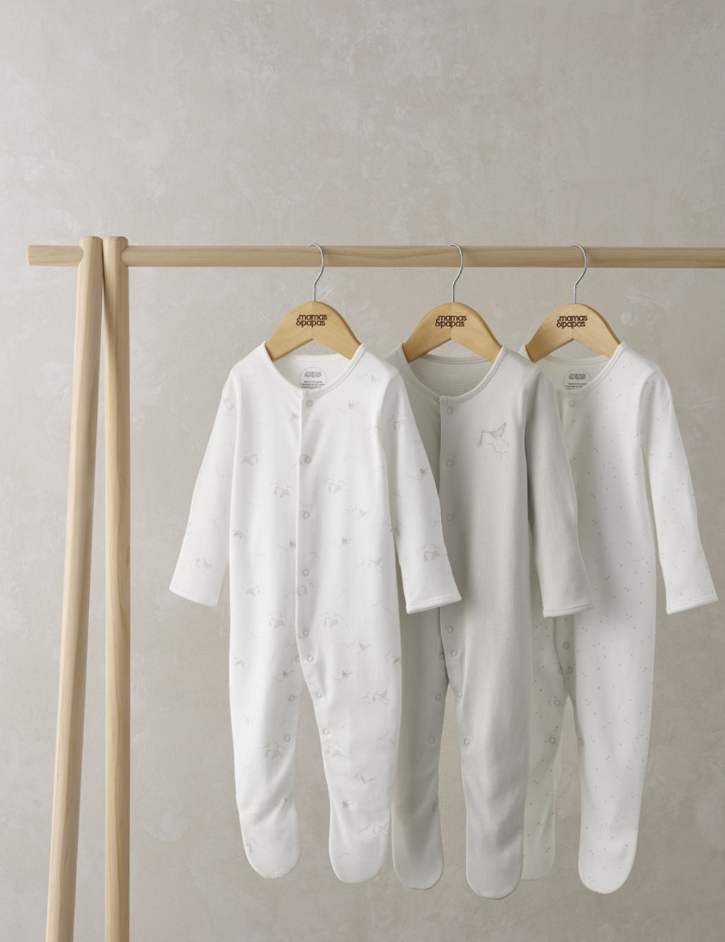 3pk Pure Cotton Stork Print Sleepsuits (6½lbs-2 Yrs)