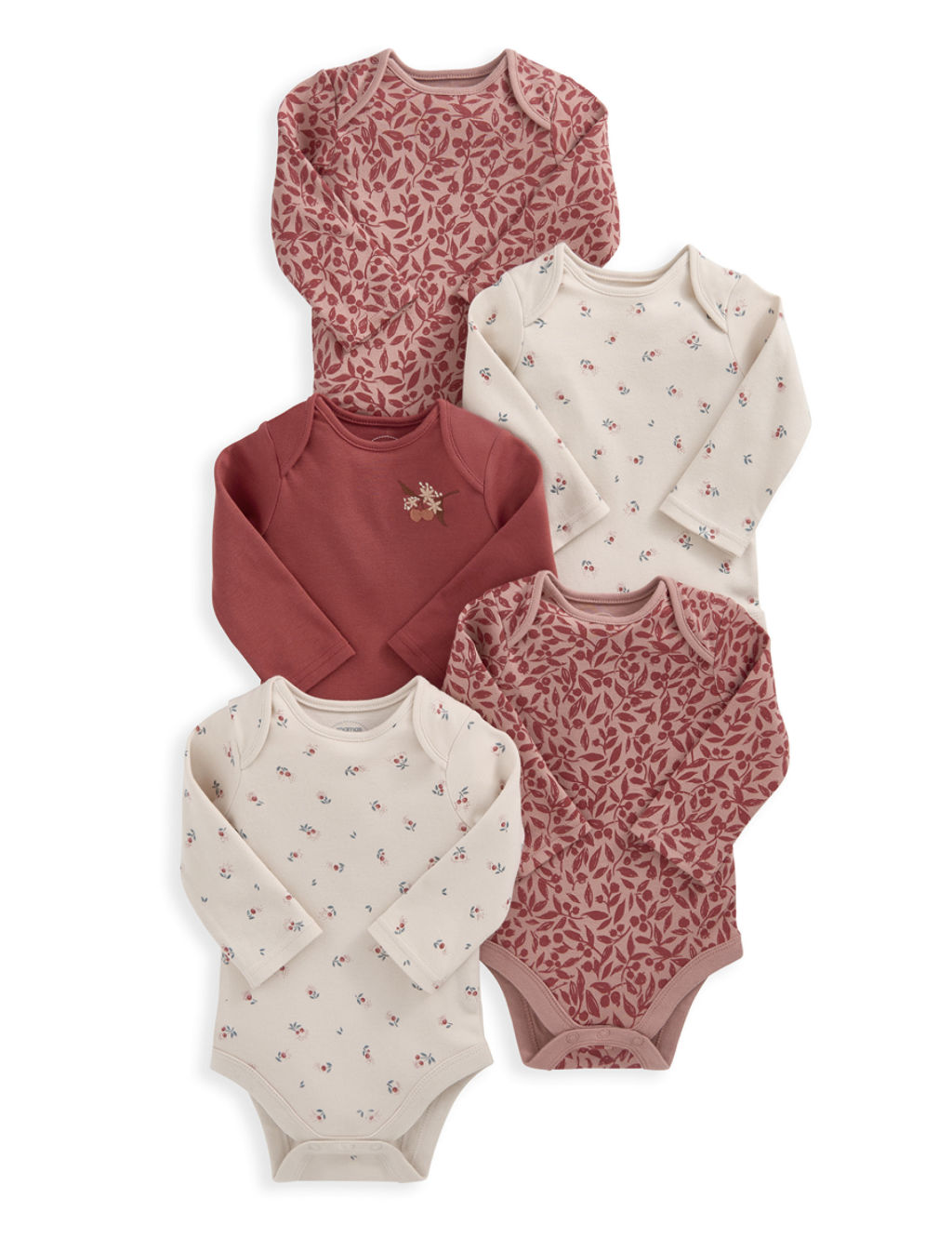5pk Pure Cotton Cherry Bodysuits (6½lbs-2 Yrs)