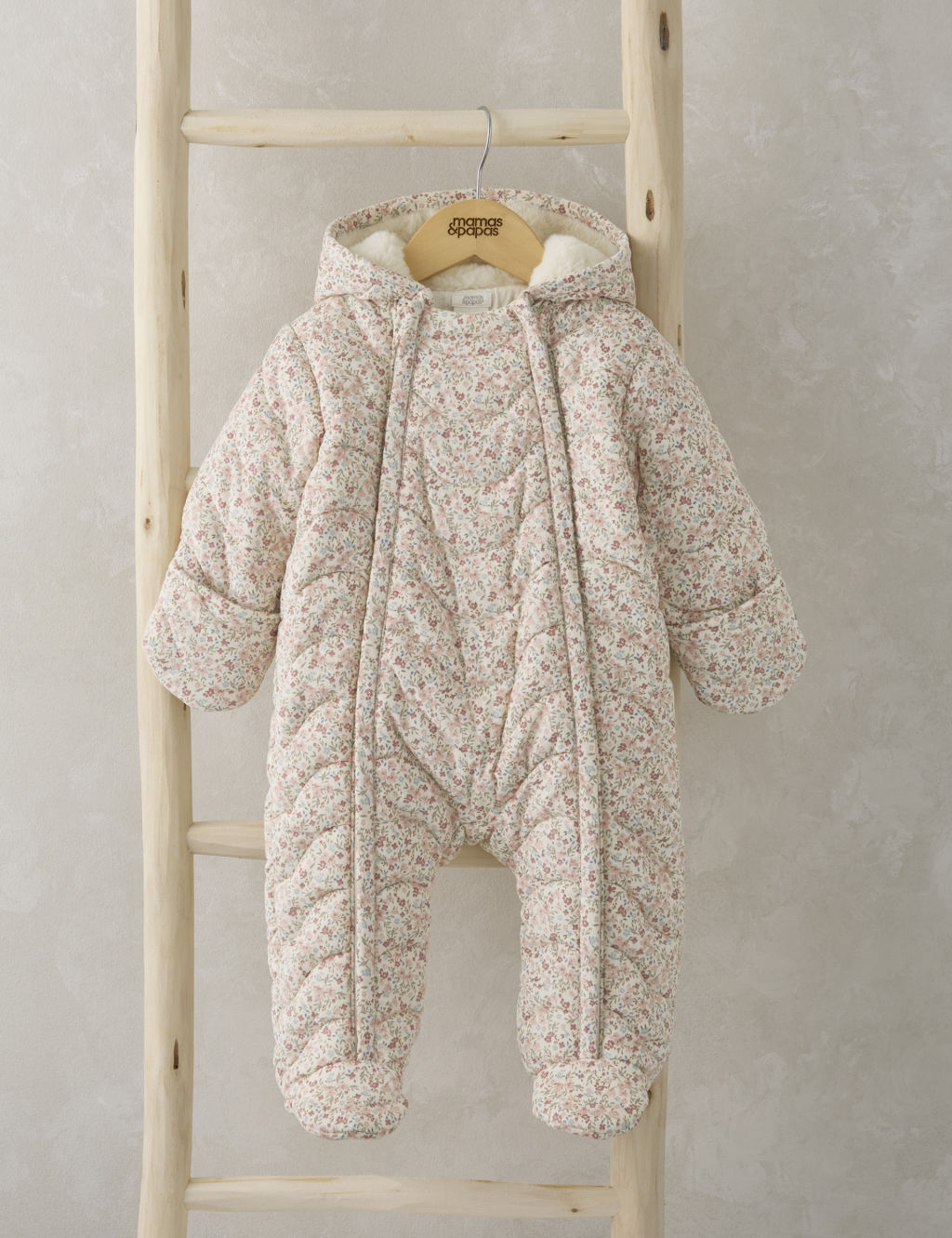 Pure Cotton Floral Hooded Padded Pramsuit (7lbs-12 Mths)