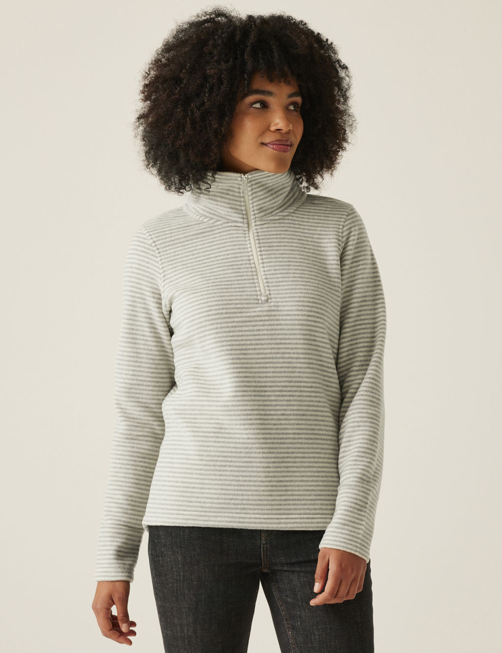 Solenne Striped Funnel Neck Half Zip Fleece