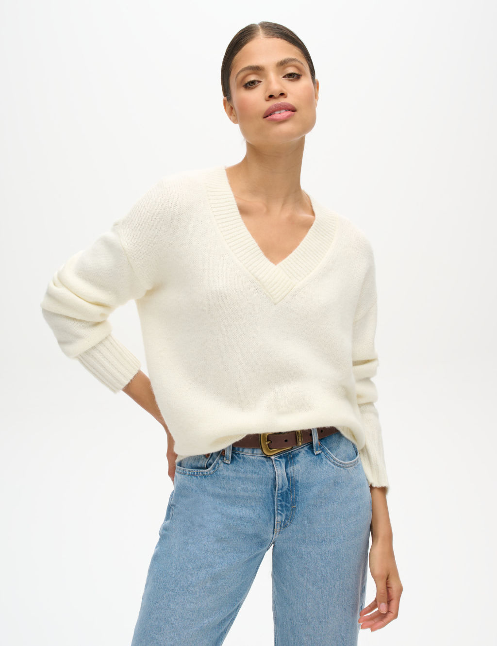 V-Neck Relaxed Jumper with Wool