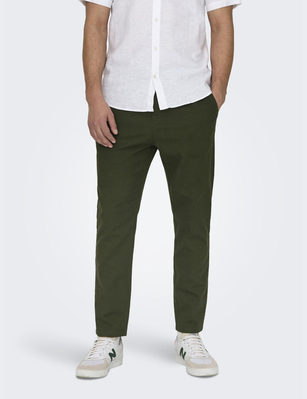 Tapered Fit Cotton Rich Trousers with Linen
