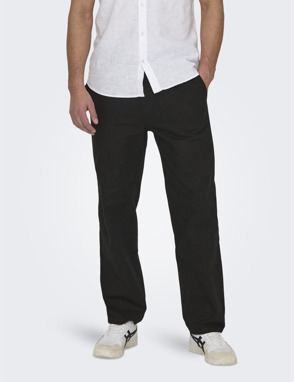 Straight Fit Cotton Rich Trousers with Linen