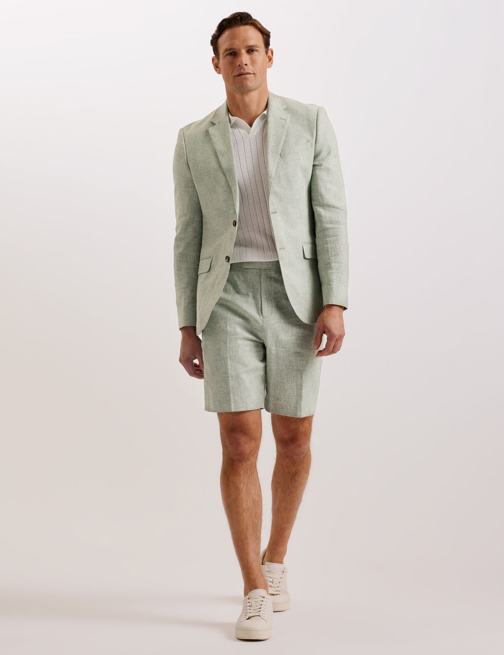 Mens Linen Blend Chino Shorts in Bright White