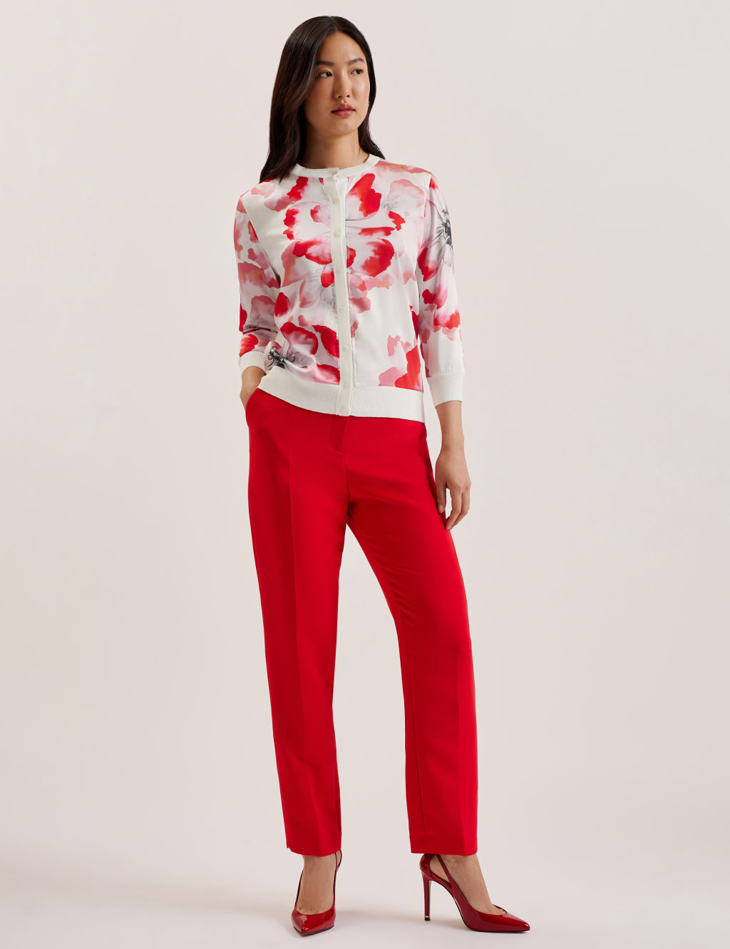 Cotton Rich Floral Crew Neck Cardigan