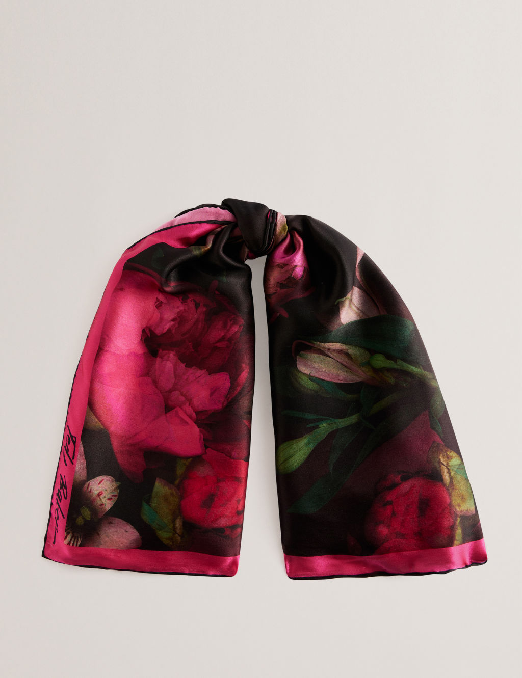 Pure Silk Satin Floral Printed Square Scarf