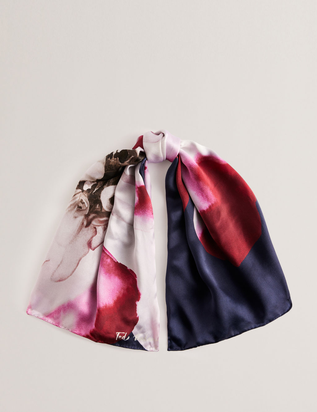 Pure Silk Satin Floral Printed Scarf