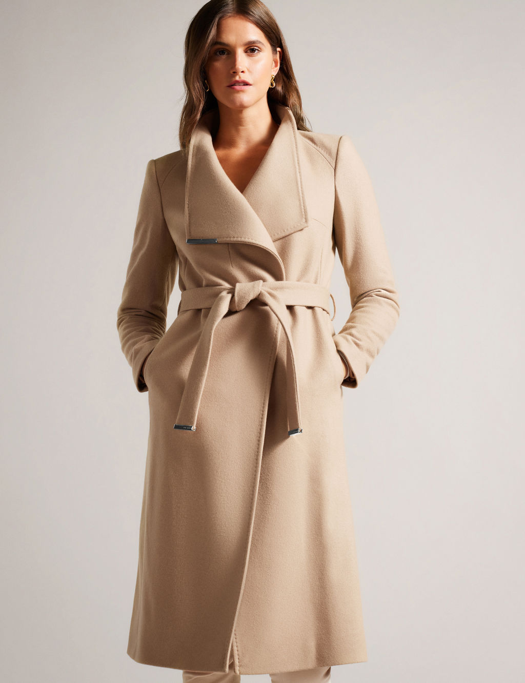 Wool Rich Belted Collared Longline Wrap Coat
