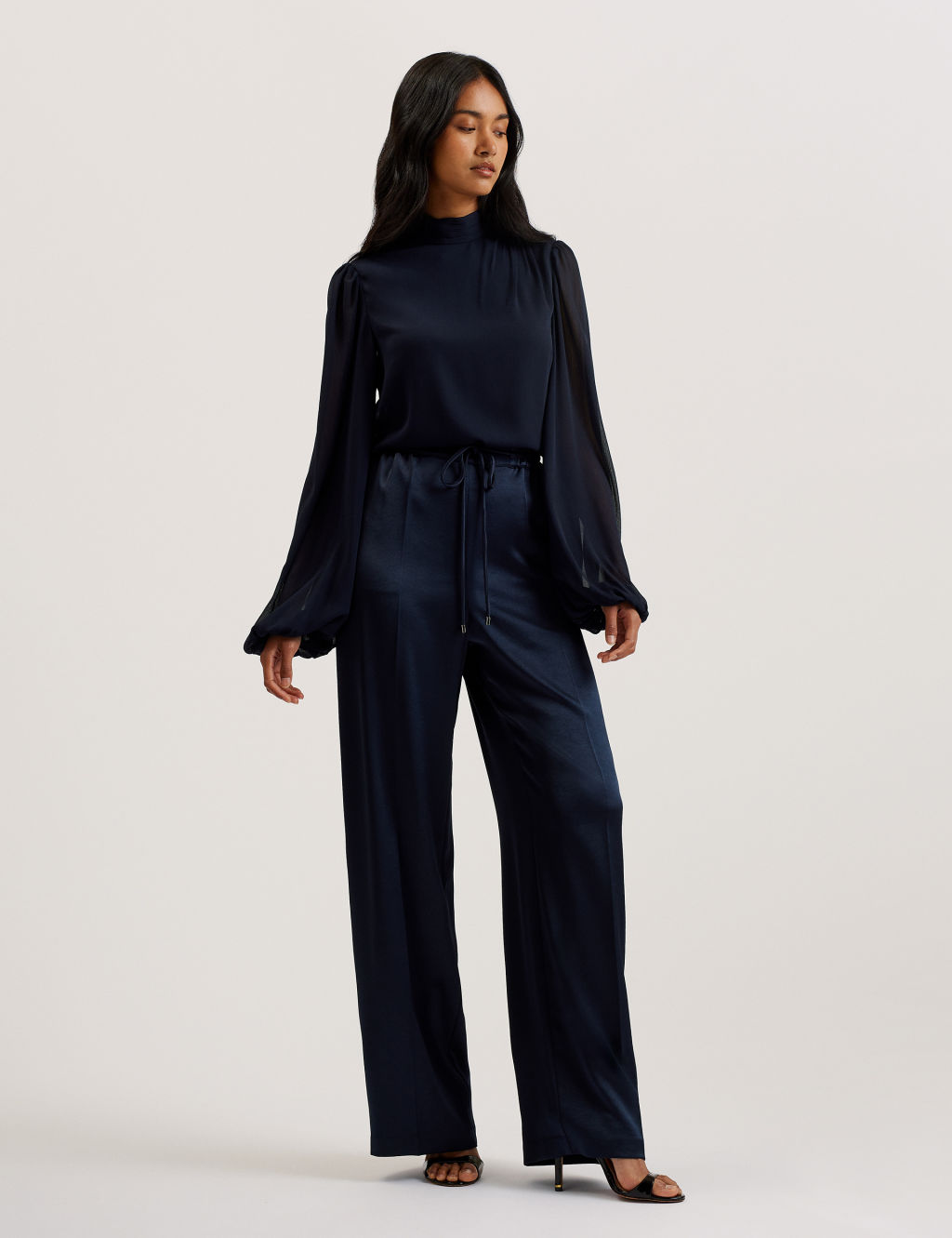 Satin Drawstring Wide Leg Joggers