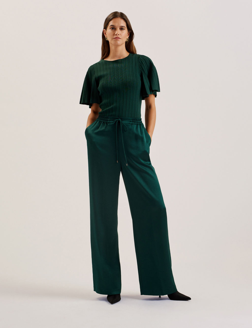 Satin Drawstring Wide Leg Joggers