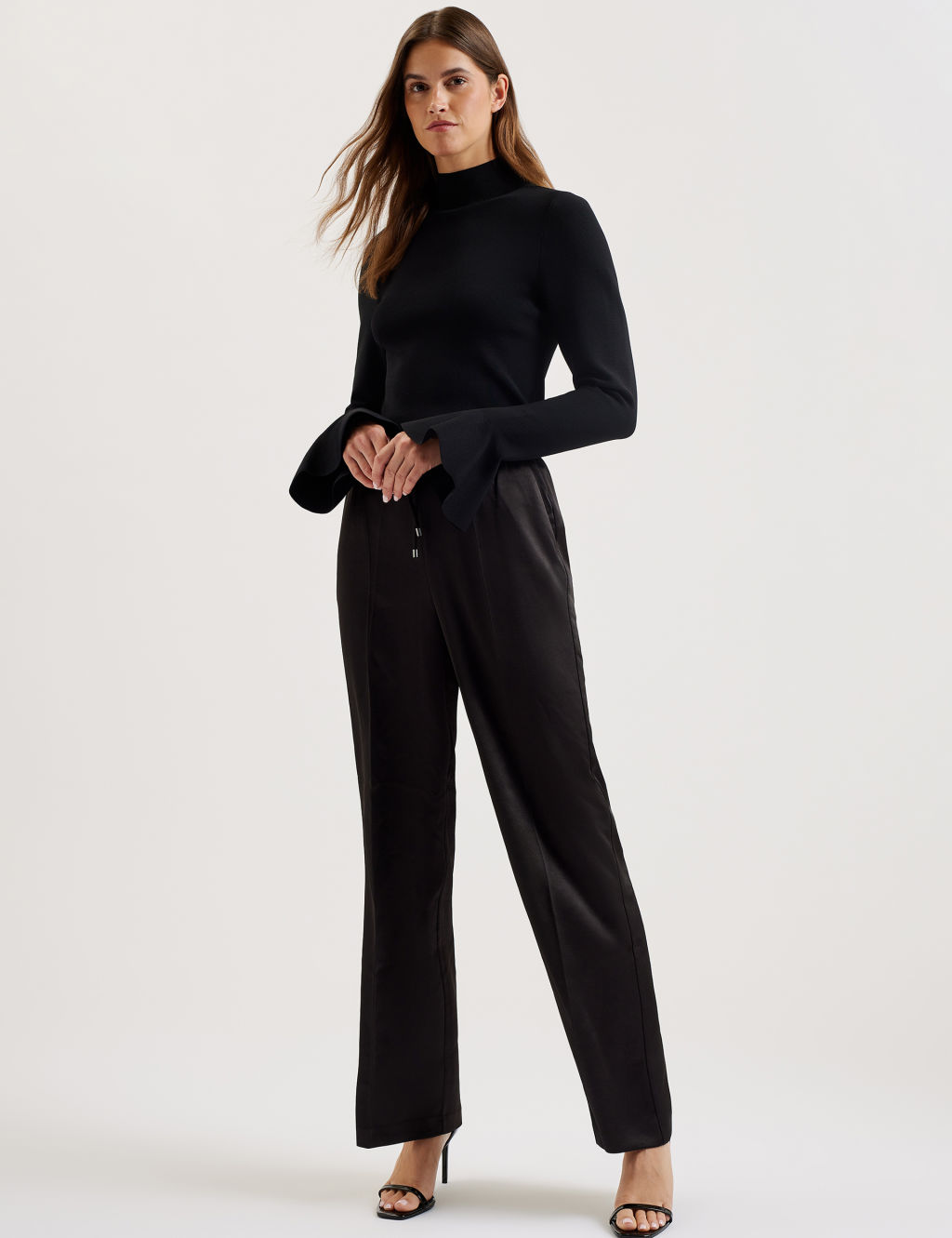 Satin Drawstring Wide Leg Joggers