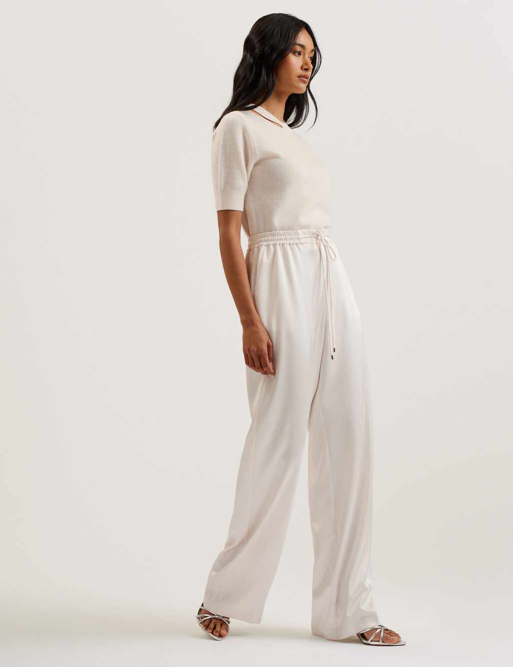 Satin Drawstring Wide Leg Joggers