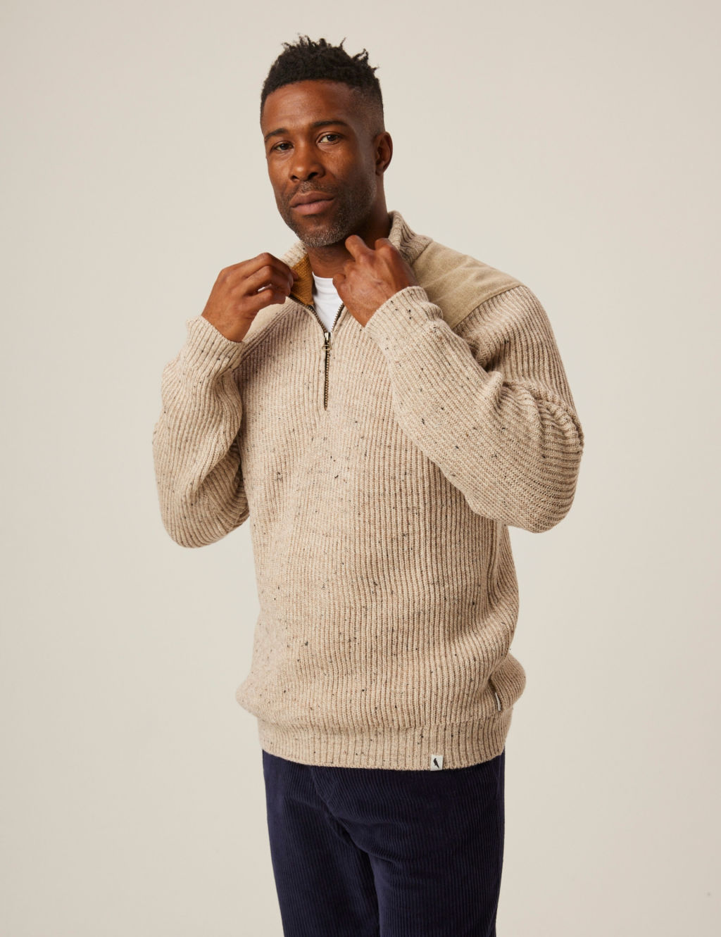 Pure Wool Textured Half Zip Jumper