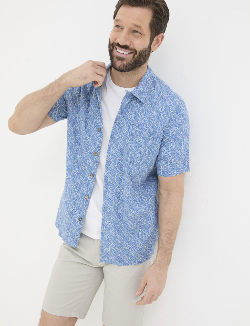 Linen Blend Leaf Print Shirt