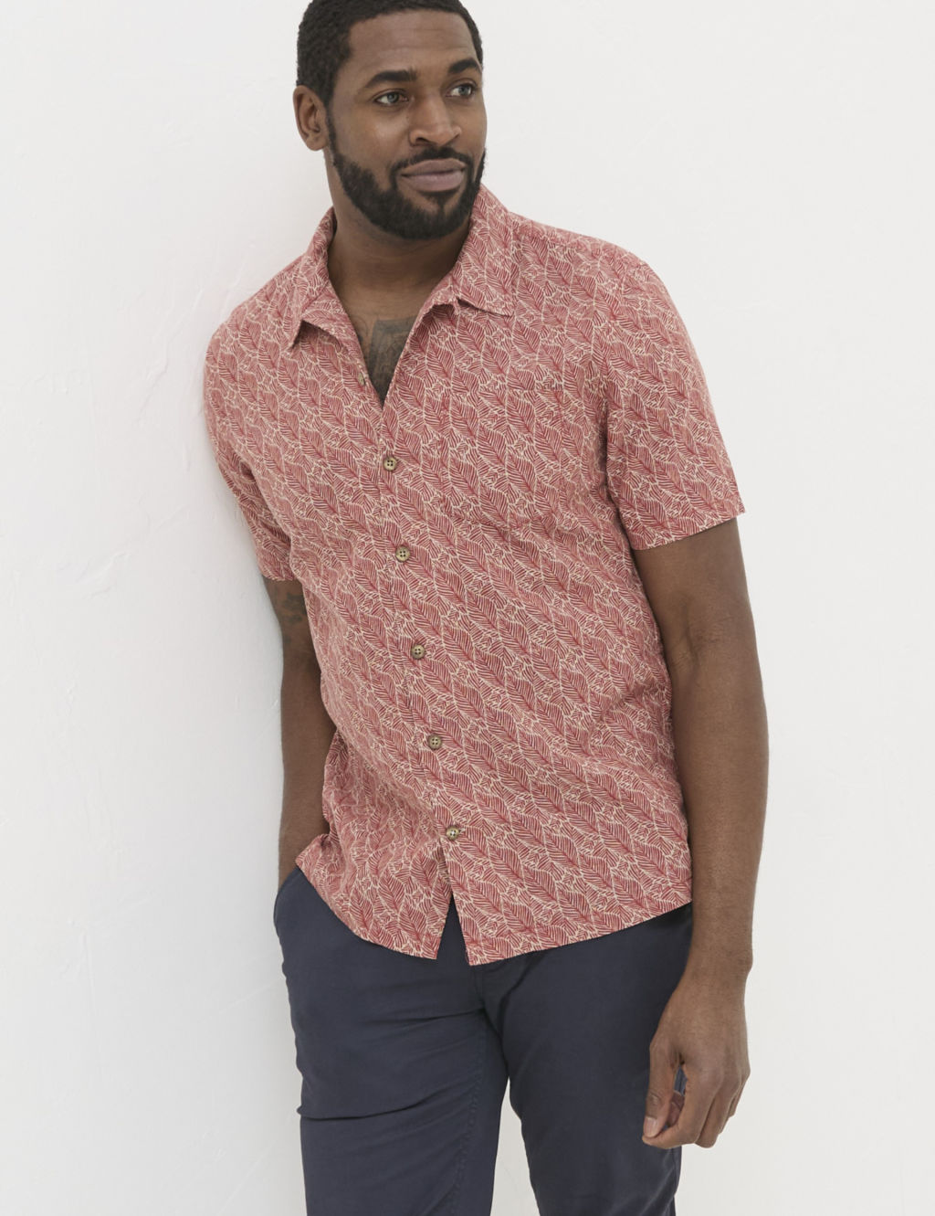 Cotton Linen Blend Print Shirt