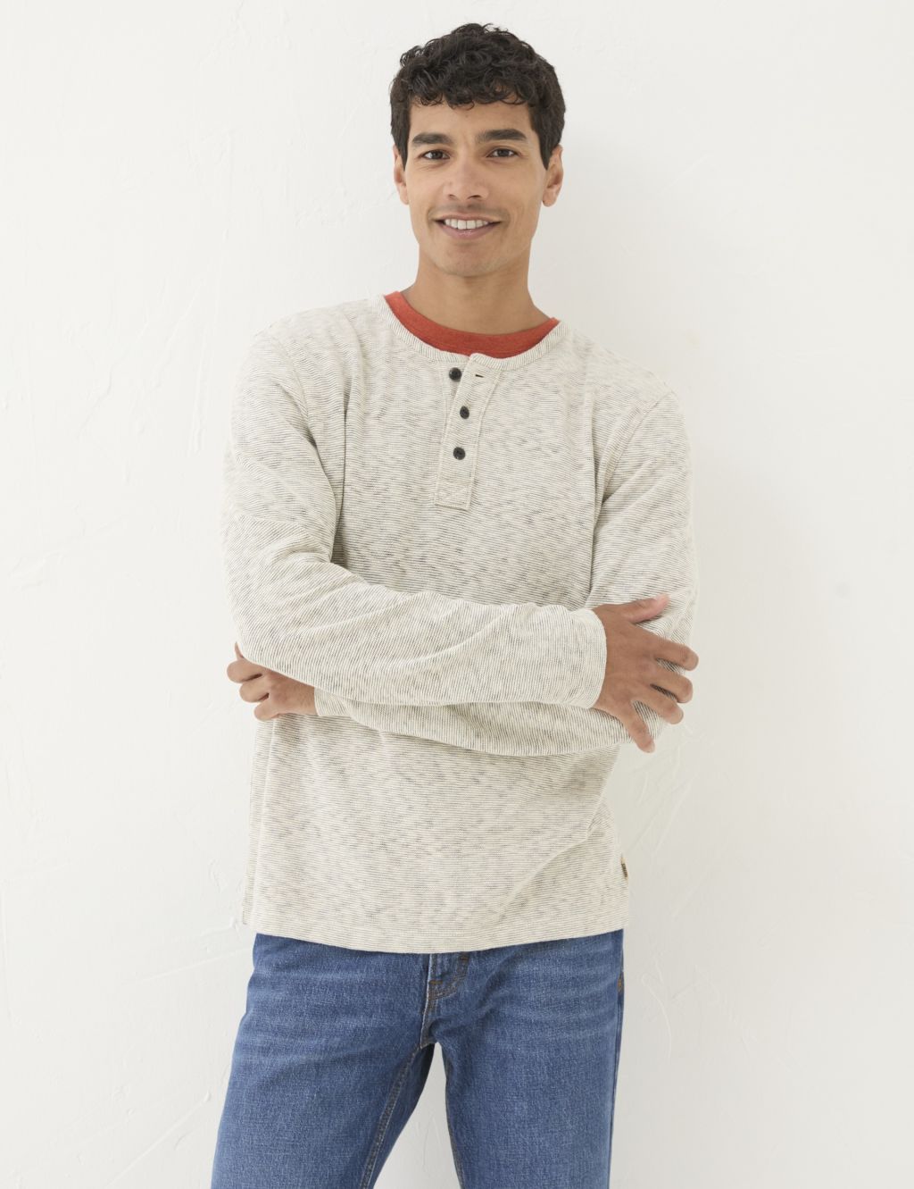 Cotton Rich Textured Henley Top