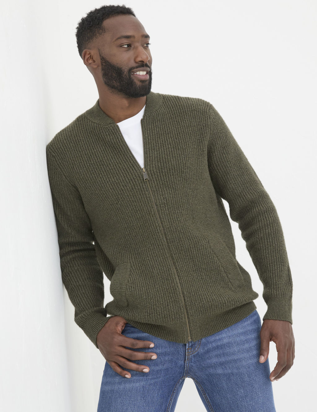 Cotton Rich Ribbed Knitted Jacket