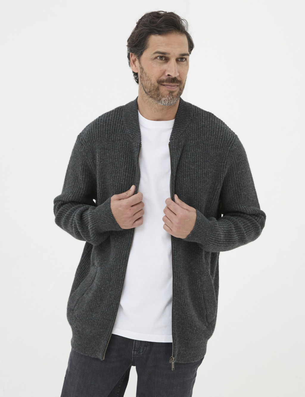 Cotton Rich Ribbed Knitted Jacket