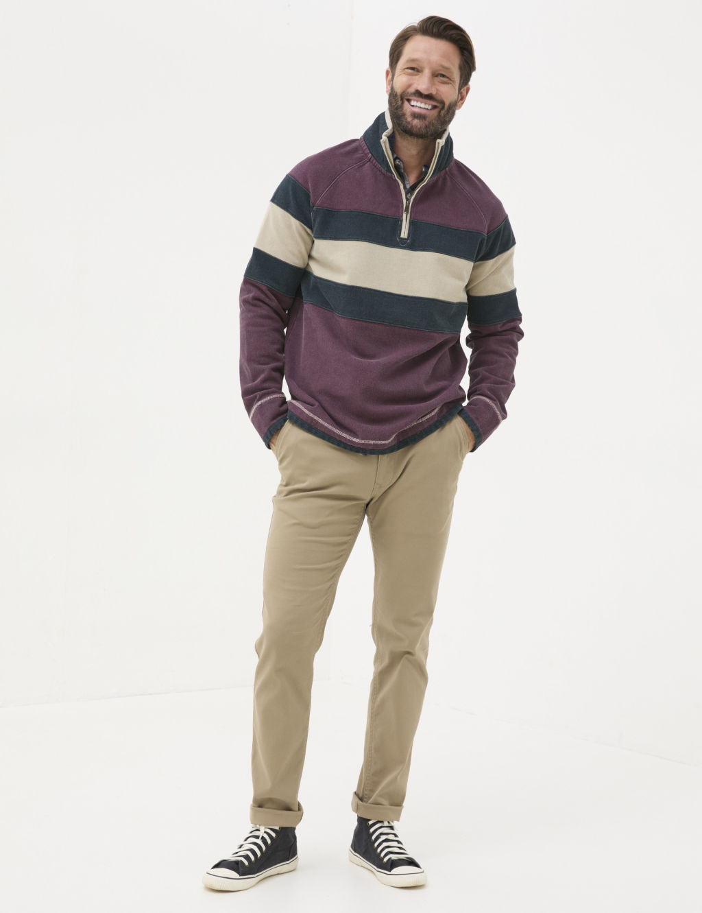 Pure Cotton Chest Stripe Half Zip Jumper