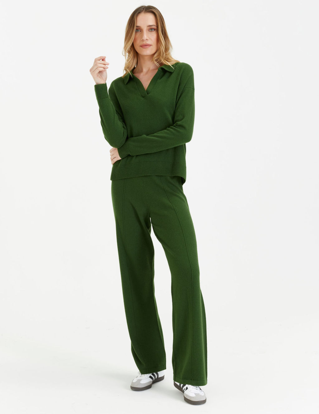 Wool Rich Wide Leg Relaxed Joggers with Cashmere