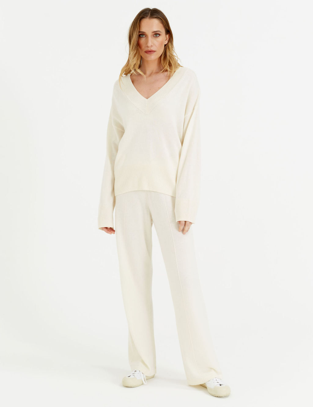 Wool Rich Wide Leg Relaxed Joggers with Cashmere