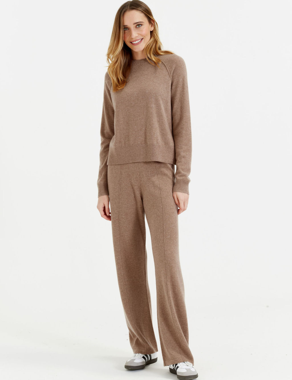 Wool Rich Wide Leg Relaxed Joggers with Cashmere