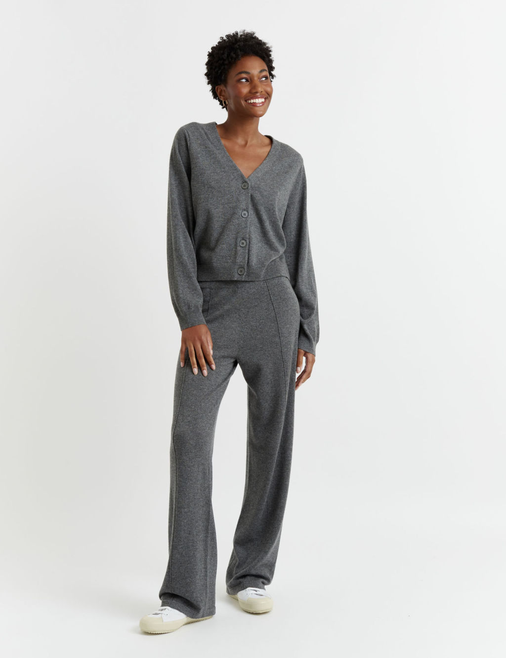 Wool Rich Wide Leg Relaxed Joggers with Cashmere
