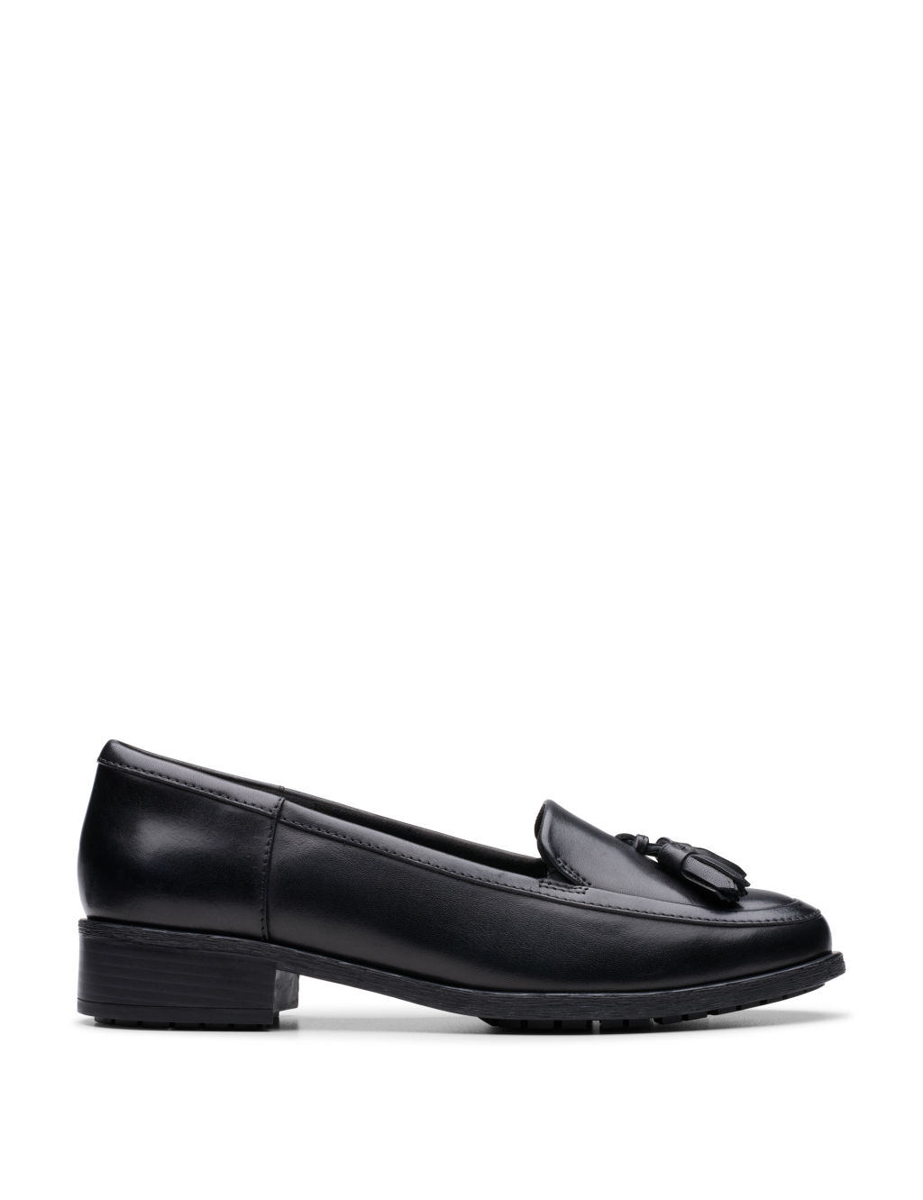 Leather Tassel Block Heel Loafers