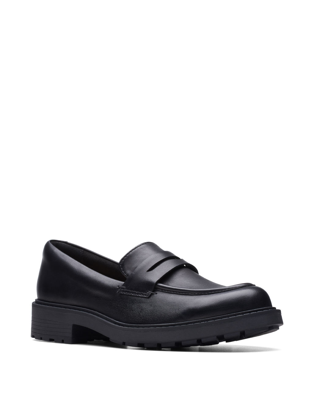 Wide Fit Leather Block Heel Loafers 1 of 7