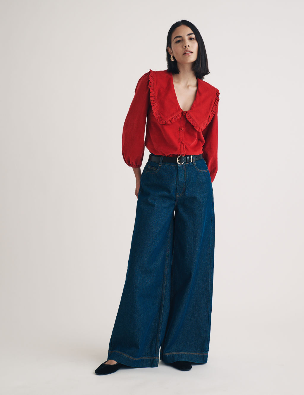 Pure Cotton Collared V-Neck Relaxed Blouse