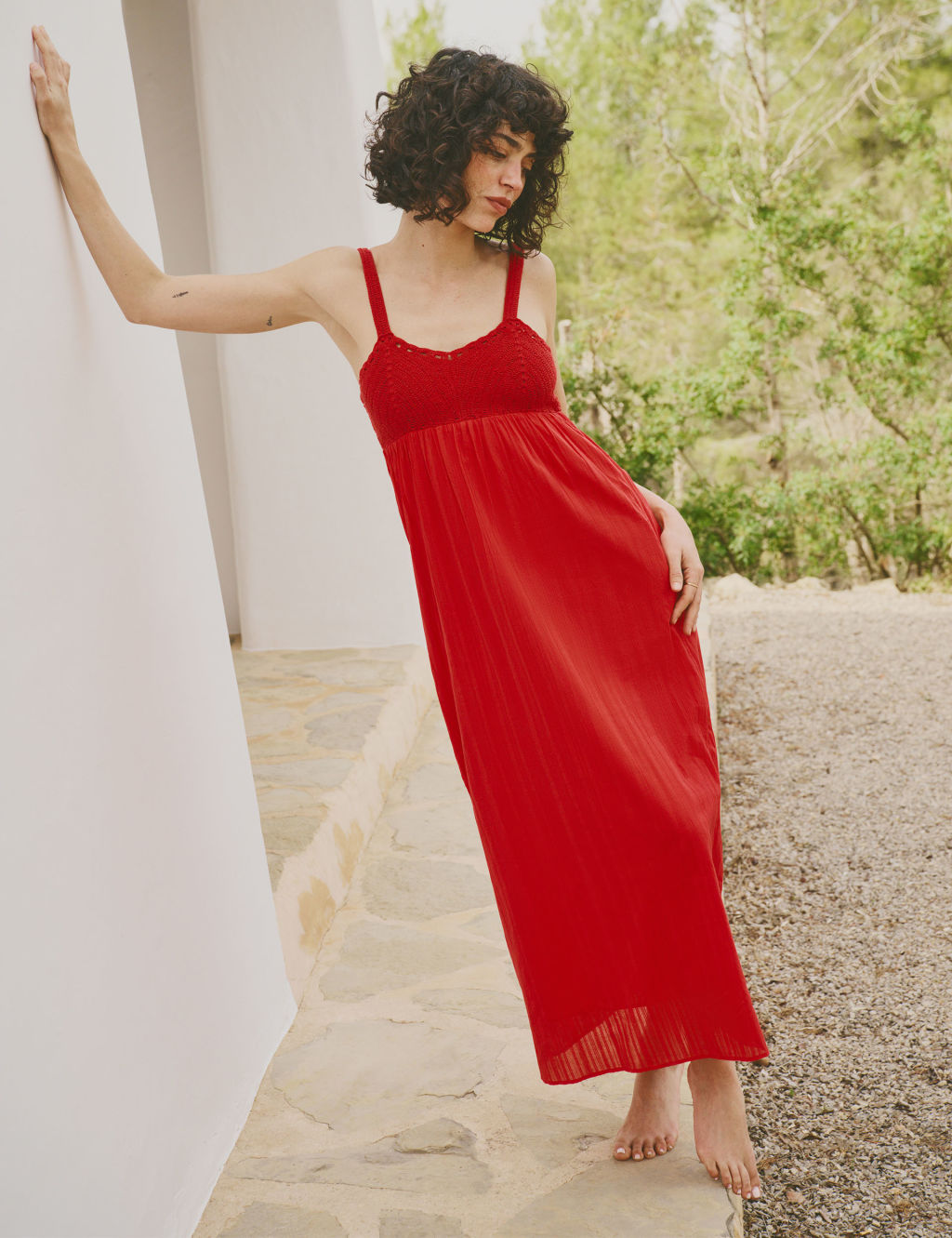 Pure Cotton Crochet Sweetheart Neckline Dress
