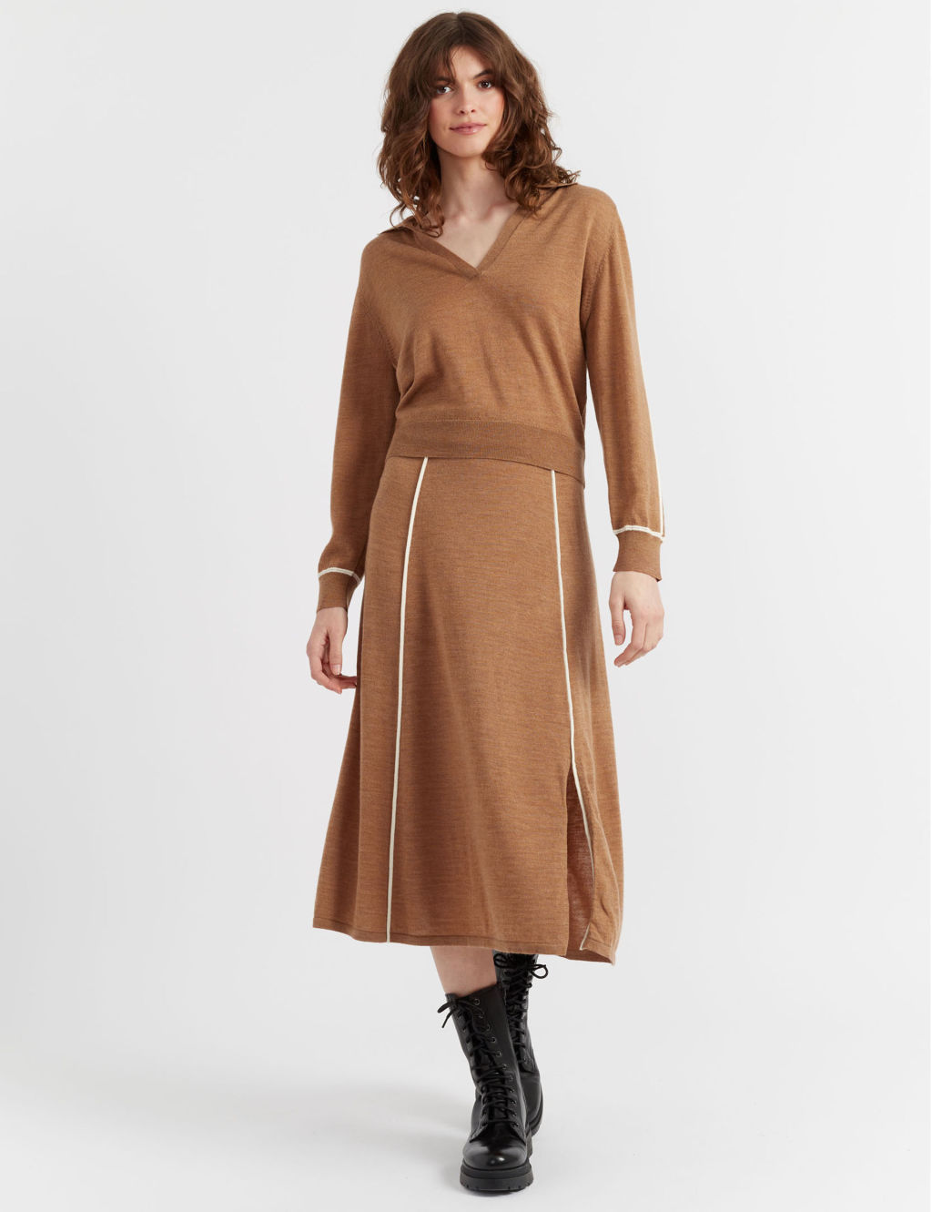 Midi A-Line Skirt with Cashmere