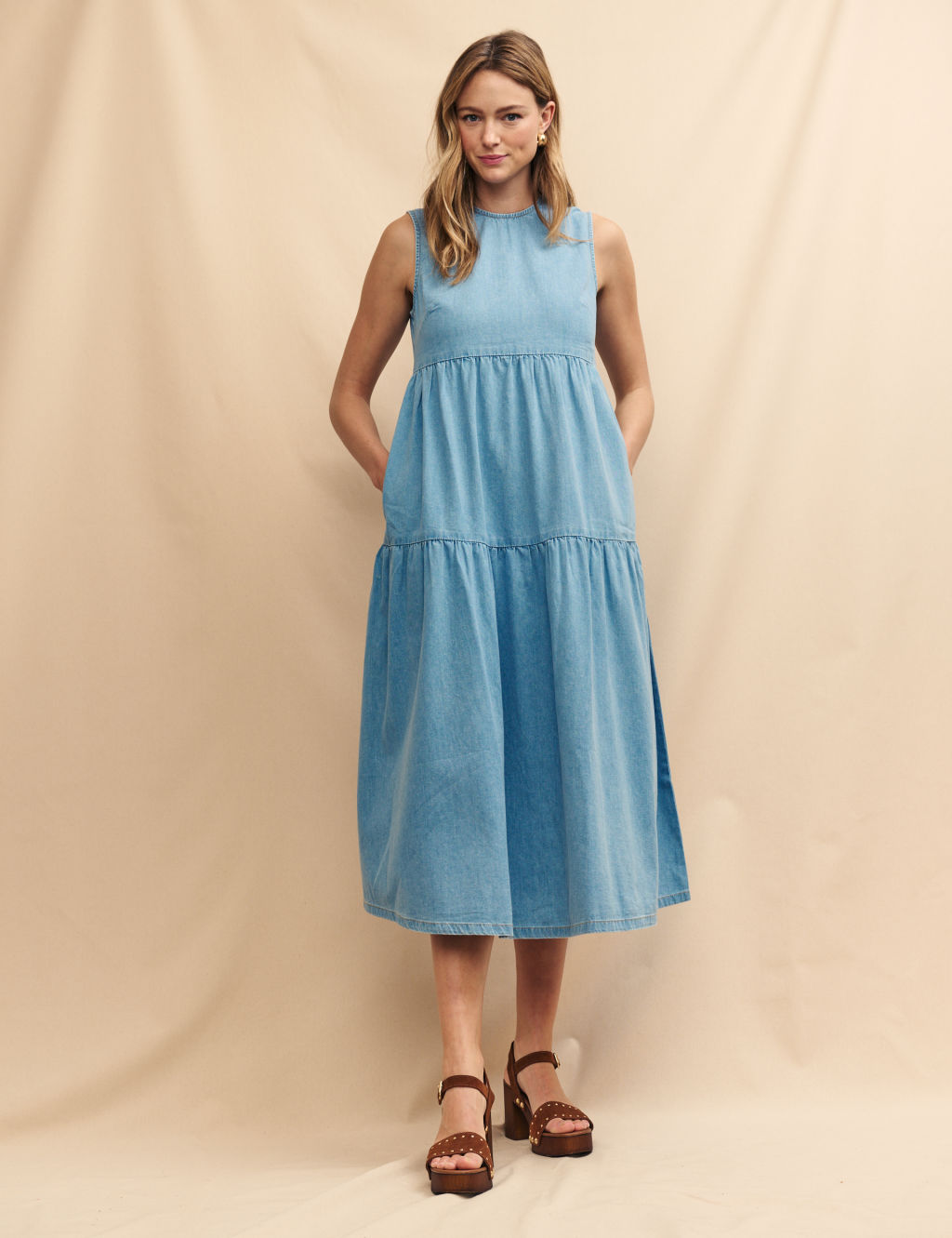 Denim Midi Tiered Dress 3 of 5